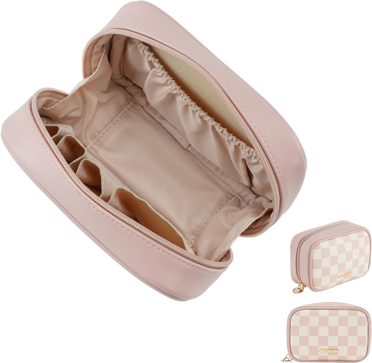 Small Makeup Bag for Purse,Cosmetic Bag Organizer for Women,Waterproof PU Leather Make Up Pouch Toiletry Bag with Pockets,Portable Makeup Case for Travel Accessories&Accessories(Pink)