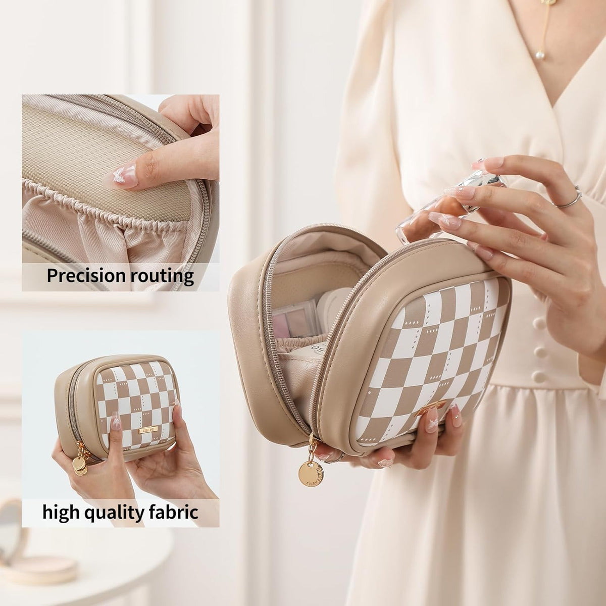 Small Makeup Bag for Purse,Cosmetic Bag Organizer for Women,Waterproof PU Leather Make Up Pouch Toiletry Bag with Pockets,Portable Makeup Case for Travel Accessories&Accessories(Pink)