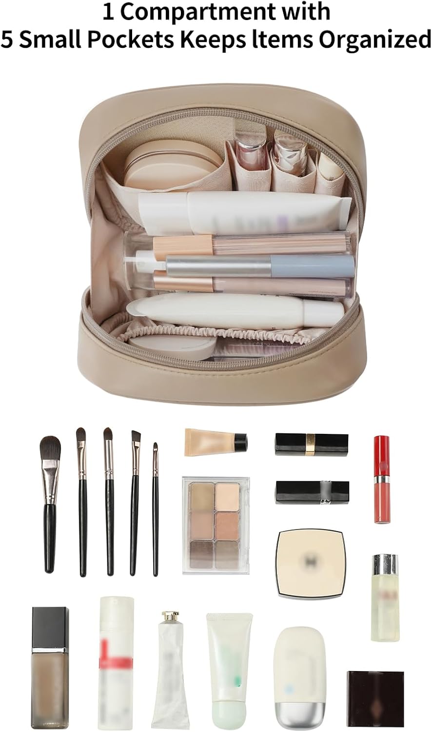 Small Makeup Bag for Purse,Cosmetic Bag Organizer for Women,Waterproof PU Leather Make Up Pouch Toiletry Bag with Pockets,Portable Makeup Case for Travel Accessories&Accessories(Pink)