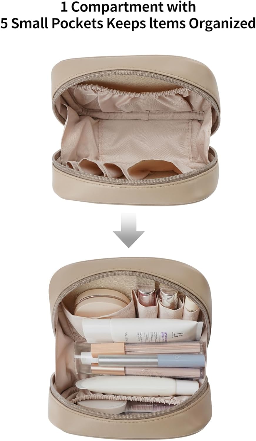 Small Makeup Bag for Purse,Cosmetic Bag Organizer for Women,Waterproof PU Leather Make Up Pouch Toiletry Bag with Pockets,Portable Makeup Case for Travel Accessories&Accessories(Pink)