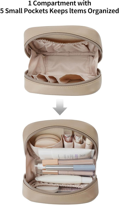 Small Makeup Bag for Purse,Cosmetic Bag Organizer for Women,Waterproof PU Leather Make Up Pouch Toiletry Bag with Pockets,Portable Makeup Case for Travel Accessories&Accessories(Pink)
