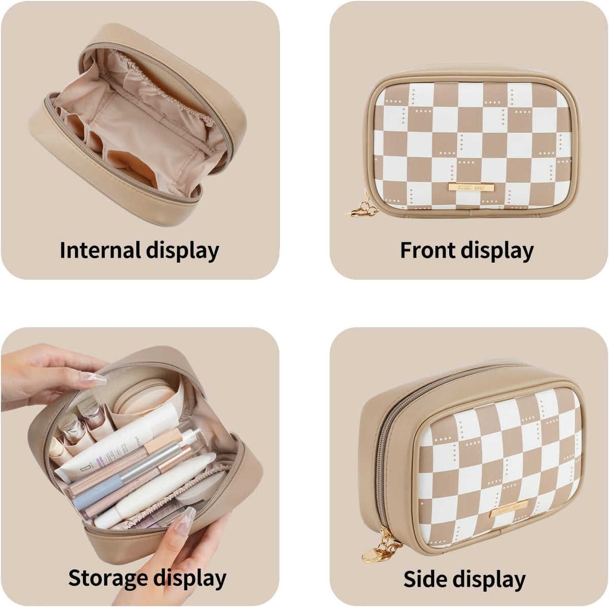 Small Makeup Bag for Purse,Cosmetic Bag Organizer for Women,Waterproof PU Leather Make Up Pouch Toiletry Bag with Pockets,Portable Makeup Case for Travel Accessories&Accessories(Pink)
