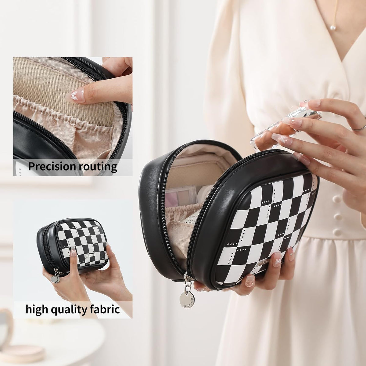 Small Makeup Bag for Purse,Cosmetic Bag Organizer for Women,Waterproof PU Leather Make Up Pouch Toiletry Bag with Pockets,Portable Makeup Case for Travel Accessories&Accessories(Pink)