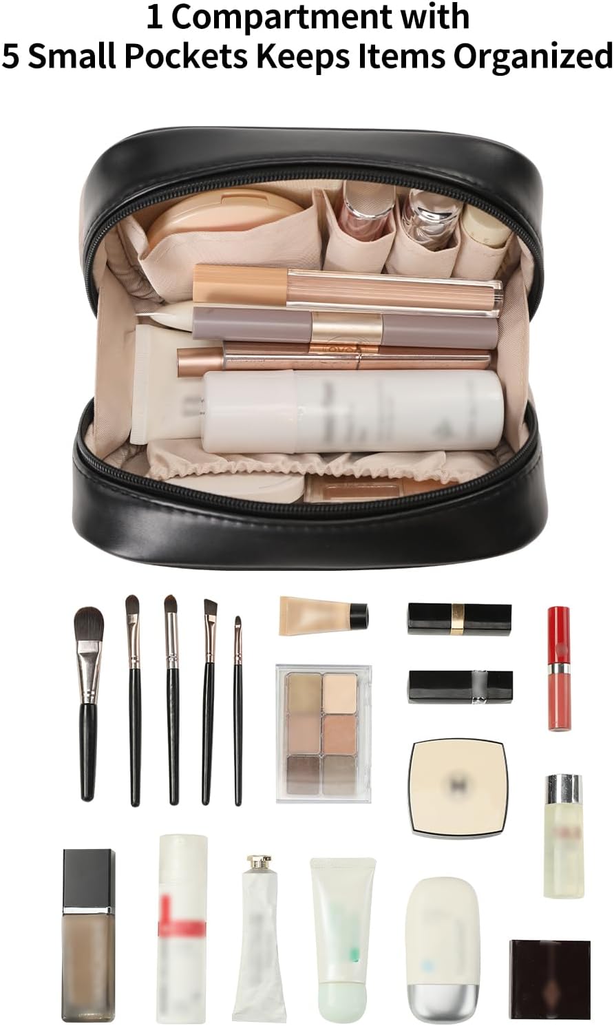 Small Makeup Bag for Purse,Cosmetic Bag Organizer for Women,Waterproof PU Leather Make Up Pouch Toiletry Bag with Pockets,Portable Makeup Case for Travel Accessories&Accessories(Pink)