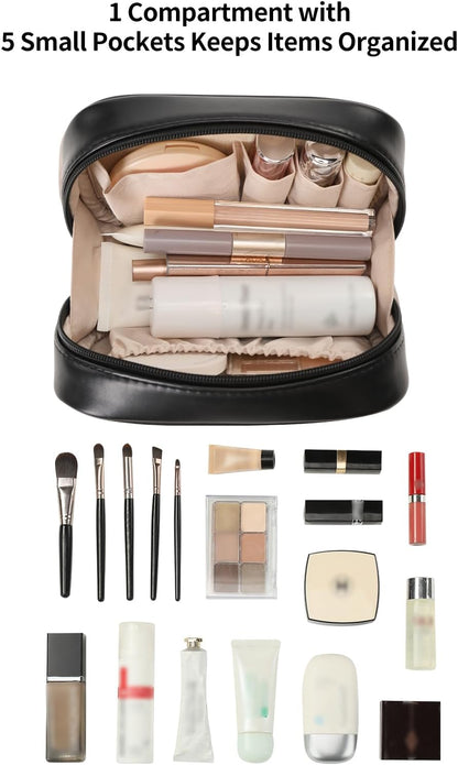 Small Makeup Bag for Purse,Cosmetic Bag Organizer for Women,Waterproof PU Leather Make Up Pouch Toiletry Bag with Pockets,Portable Makeup Case for Travel Accessories&Accessories(Pink)