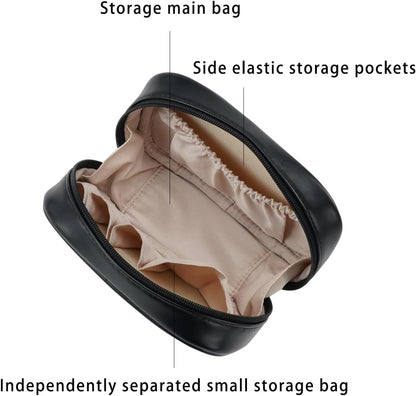 Small Makeup Bag for Purse,Cosmetic Bag Organizer for Women,Waterproof PU Leather Make Up Pouch Toiletry Bag with Pockets,Portable Makeup Case for Travel Accessories&Accessories(Pink)