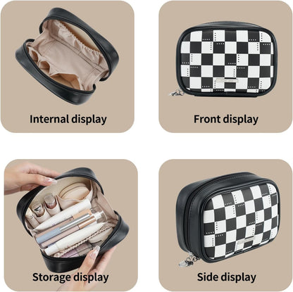 Small Makeup Bag for Purse,Cosmetic Bag Organizer for Women,Waterproof PU Leather Make Up Pouch Toiletry Bag with Pockets,Portable Makeup Case for Travel Accessories&Accessories(Pink)