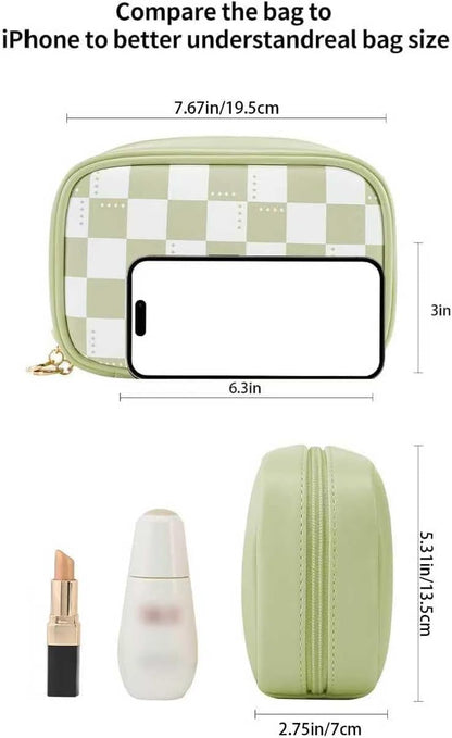 Small Makeup Bag for Purse,Cosmetic Bag Organizer for Women,Waterproof PU Leather Make Up Pouch Toiletry Bag with Pockets,Portable Makeup Case for Travel Accessories&Accessories(Pink)