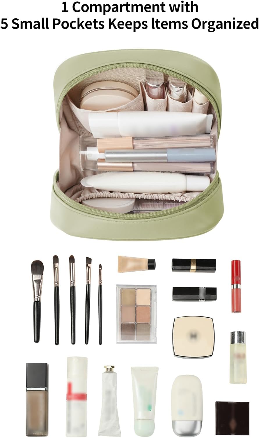 Small Makeup Bag for Purse,Cosmetic Bag Organizer for Women,Waterproof PU Leather Make Up Pouch Toiletry Bag with Pockets,Portable Makeup Case for Travel Accessories&Accessories(Pink)