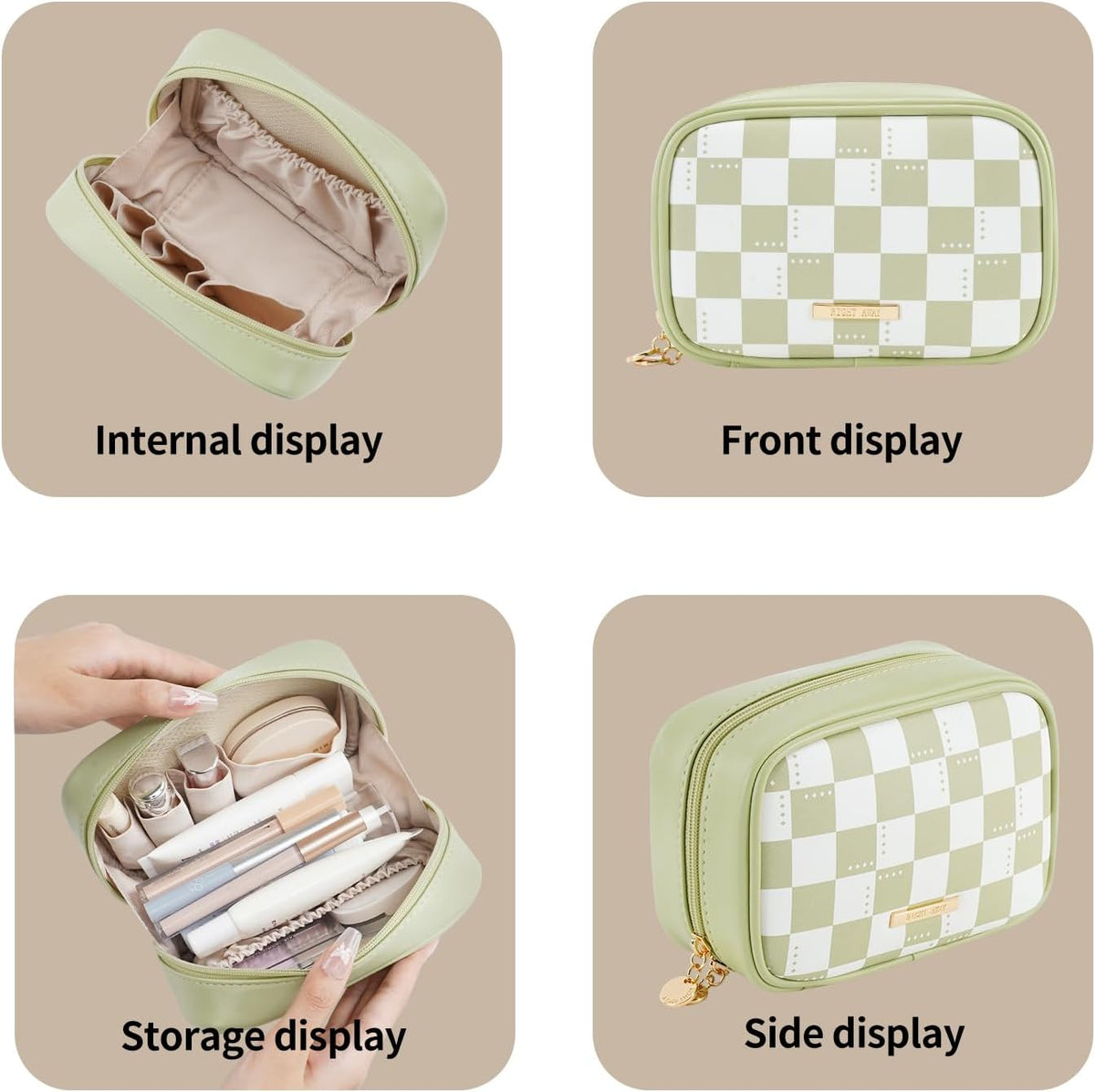 Small Makeup Bag for Purse,Cosmetic Bag Organizer for Women,Waterproof PU Leather Make Up Pouch Toiletry Bag with Pockets,Portable Makeup Case for Travel Accessories&Accessories(Pink)