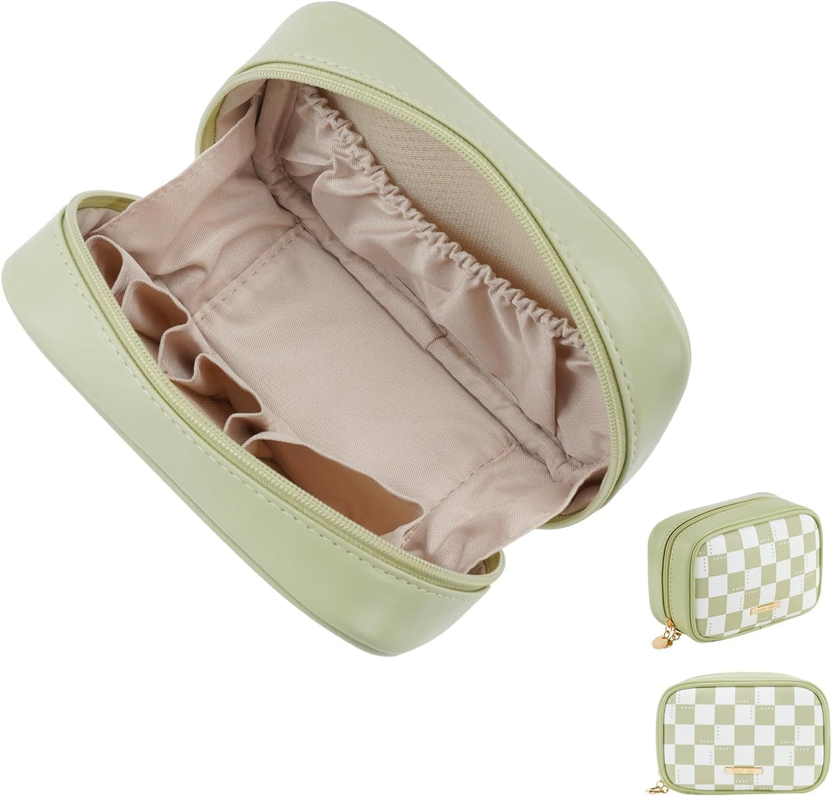 Small Makeup Bag for Purse,Cosmetic Bag Organizer for Women,Waterproof PU Leather Make Up Pouch Toiletry Bag with Pockets,Portable Makeup Case for Travel Accessories&Accessories(Pink)