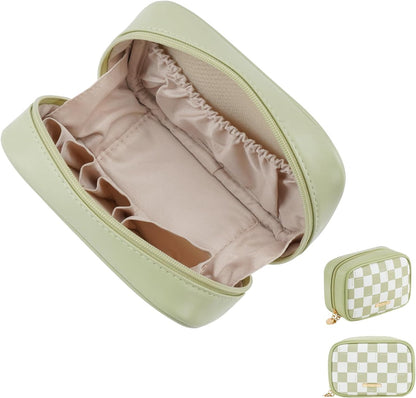 Small Makeup Bag for Purse,Cosmetic Bag Organizer for Women,Waterproof PU Leather Make Up Pouch Toiletry Bag with Pockets,Portable Makeup Case for Travel Accessories&Accessories(Pink)