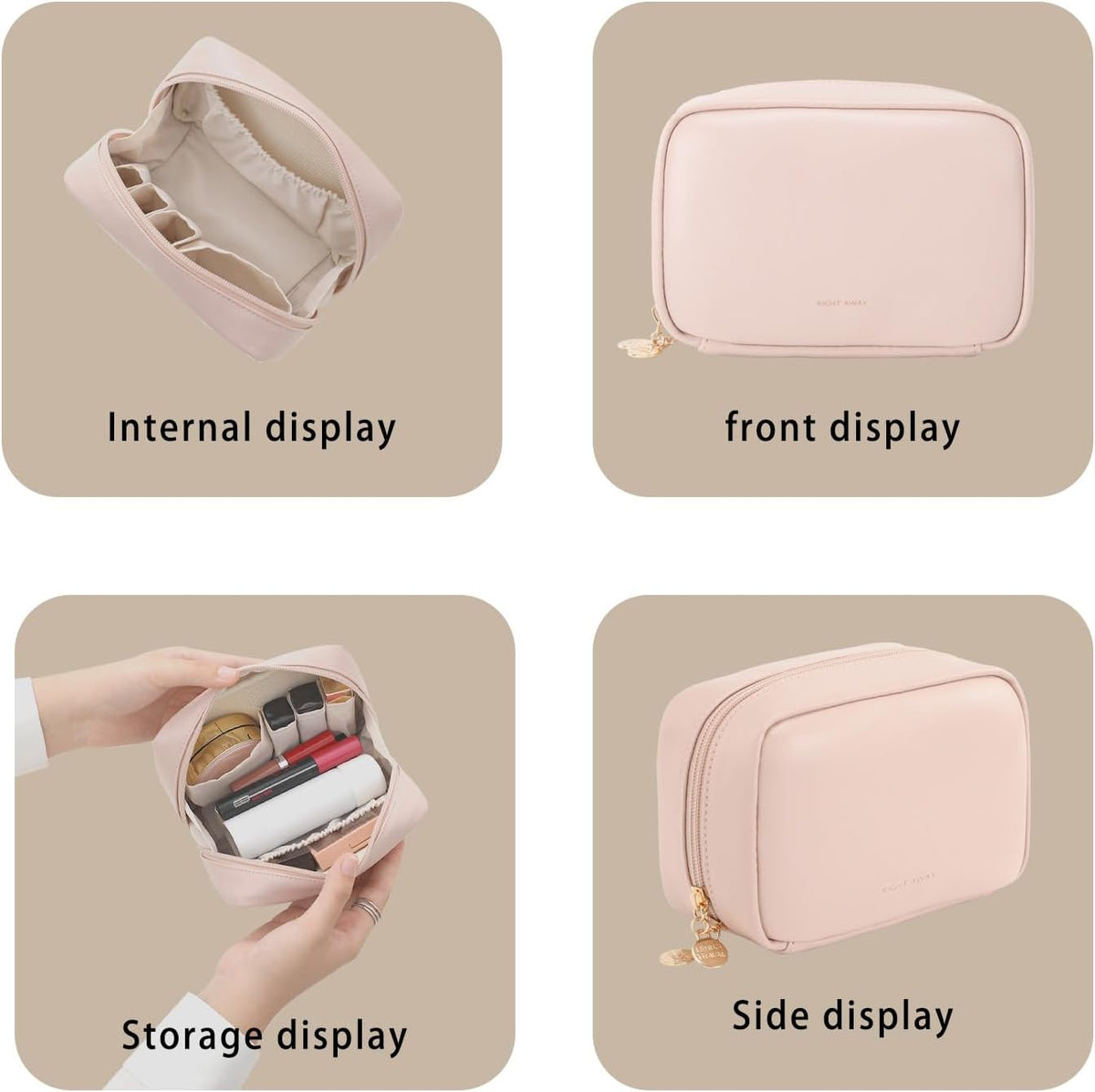Small Makeup Bag for Purse,Cosmetic Bag Organizer for Women,Waterproof PU Leather Make Up Pouch Toiletry Bag with Pockets,Portable Makeup Case for Travel Accessories&Accessories(Pink)