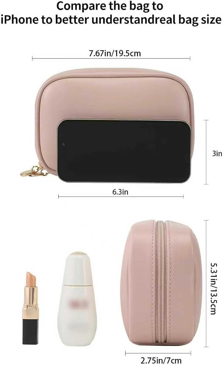 Small Makeup Bag for Purse,Cosmetic Bag Organizer for Women,Waterproof PU Leather Make Up Pouch Toiletry Bag with Pockets,Portable Makeup Case for Travel Accessories&Accessories(Pink)