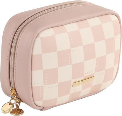 Small Makeup Bag for Purse,Cosmetic Bag Organizer for Women,Waterproof PU Leather Make Up Pouch Toiletry Bag with Pockets,Portable Makeup Case for Travel Accessories&Accessories(Pink)