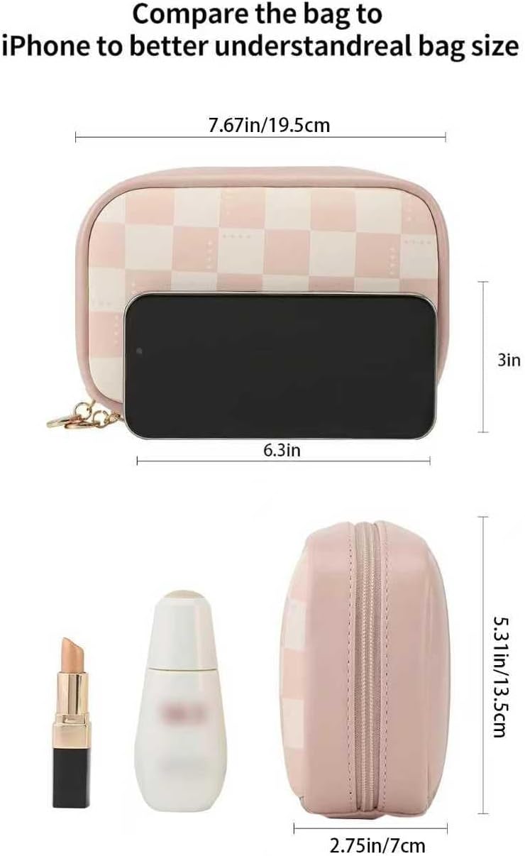 Small Makeup Bag for Purse,Cosmetic Bag Organizer for Women,Waterproof PU Leather Make Up Pouch Toiletry Bag with Pockets,Portable Makeup Case for Travel Accessories&Accessories(Pink)