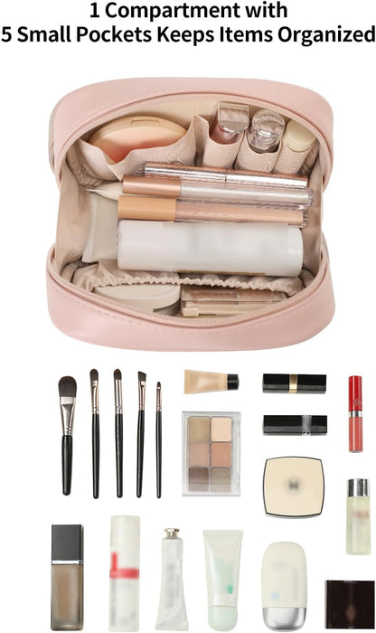 Small Makeup Bag for Purse,Cosmetic Bag Organizer for Women,Waterproof PU Leather Make Up Pouch Toiletry Bag with Pockets,Portable Makeup Case for Travel Accessories&Accessories(Pink)