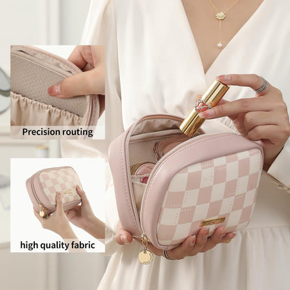 Small Makeup Bag for Purse,Cosmetic Bag Organizer for Women,Waterproof PU Leather Make Up Pouch Toiletry Bag with Pockets,Portable Makeup Case for Travel Accessories&Accessories(Pink)