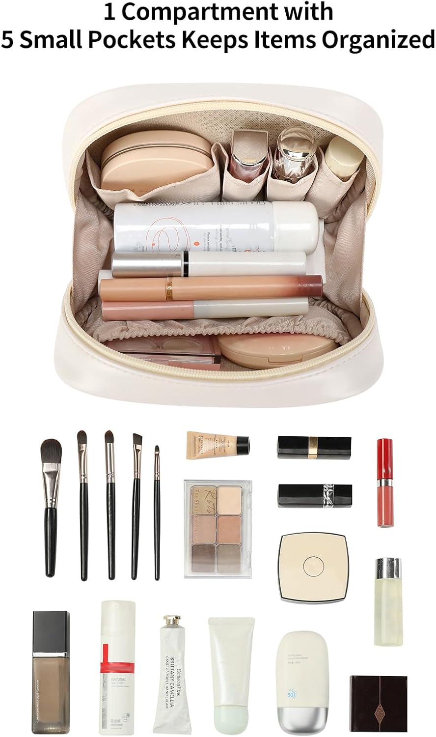 Small Makeup Bag for Purse,Cosmetic Bag Organizer for Women,Waterproof PU Leather Make Up Pouch Toiletry Bag with Pockets,Portable Makeup Case for Travel Accessories&Accessories(Pink)