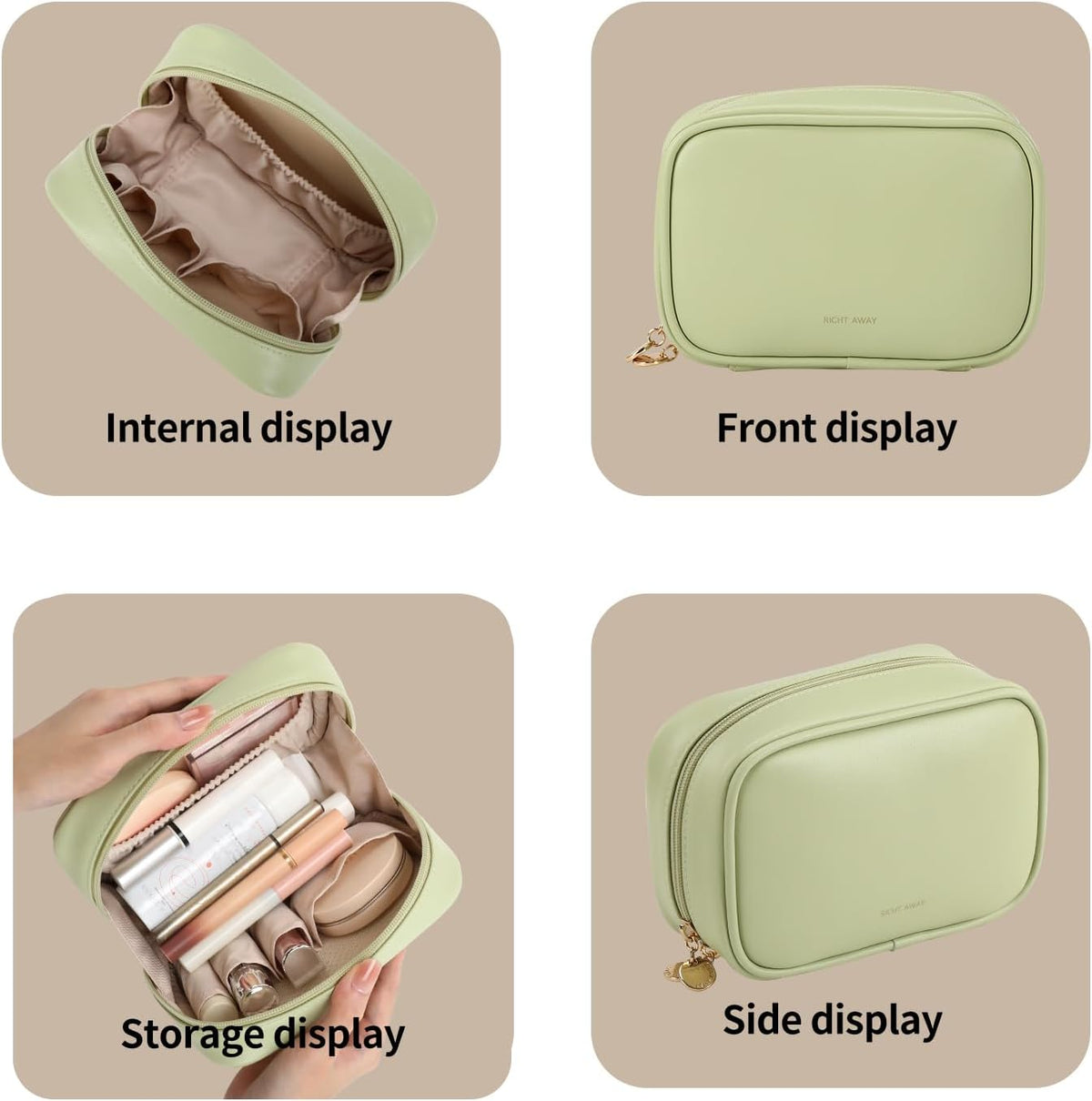 Small Makeup Bag for Purse,Cosmetic Bag Organizer for Women,Waterproof PU Leather Make Up Pouch Toiletry Bag with Pockets,Portable Makeup Case for Travel Accessories&Accessories(Pink)
