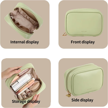 Small Makeup Bag for Purse,Cosmetic Bag Organizer for Women,Waterproof PU Leather Make Up Pouch Toiletry Bag with Pockets,Portable Makeup Case for Travel Accessories&Accessories(Pink)