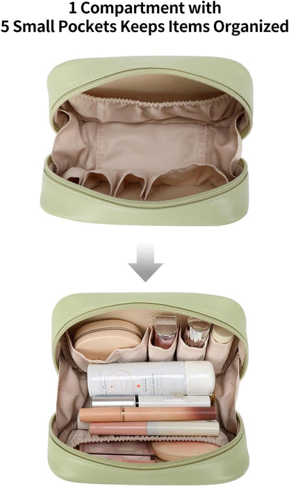 Small Makeup Bag for Purse,Cosmetic Bag Organizer for Women,Waterproof PU Leather Make Up Pouch Toiletry Bag with Pockets,Portable Makeup Case for Travel Accessories&Accessories(Pink)