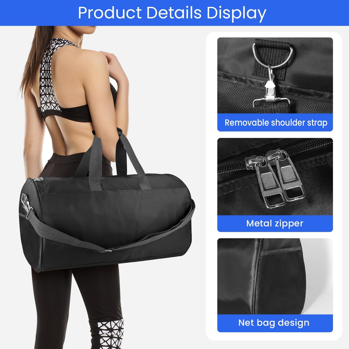 Small Gym Bag for Women & Men,Small Lightweight Duffel Bag Carry On Bags Mini Duffel Travel Bag Waterproof Sports Bags for Workout/Sport/Travel, Royal Blue,with Shoes Compartment