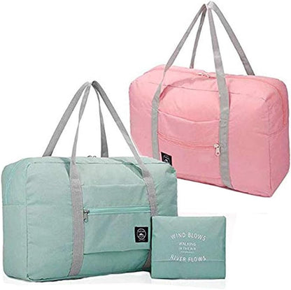 2 Pack Foldable Travel Bag Waterproof Travel Duffel Bag,Women Ladies Man Canvas Weekender Bag Overnight Carry-on Tote Duffel in Trolley Handle (Black&Rred)…