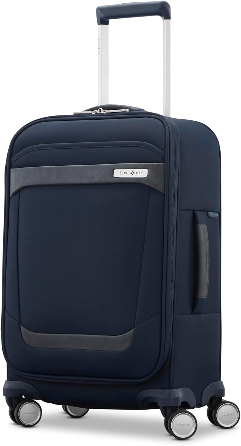 Elevation Plus Carry-On Luggage - Airline Approved Softside Suitcase - 360 Spinner Wheels - Integrated ID Tag - Quick-Access Stash Pocket - Wet Pocket - AirTag™ Holder - Midnight Blue
