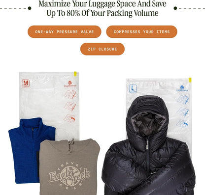Pack-It Compression Bags for Travel Set - Featuring One-Way Pressure Valve & Zip - For Efficient Travel Bag Packing - Water Resistant - Clear - Medium/Large