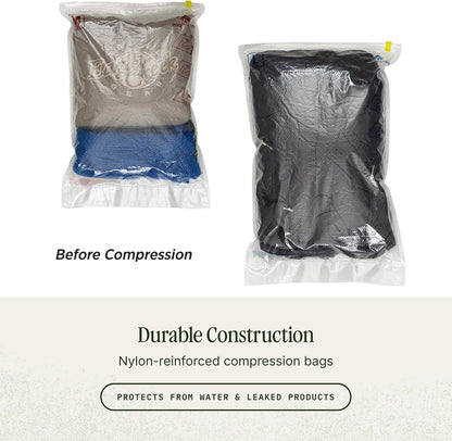 Pack-It Compression Bags for Travel Set - Featuring One-Way Pressure Valve & Zip - For Efficient Travel Bag Packing - Water Resistant - Clear - Medium/Large