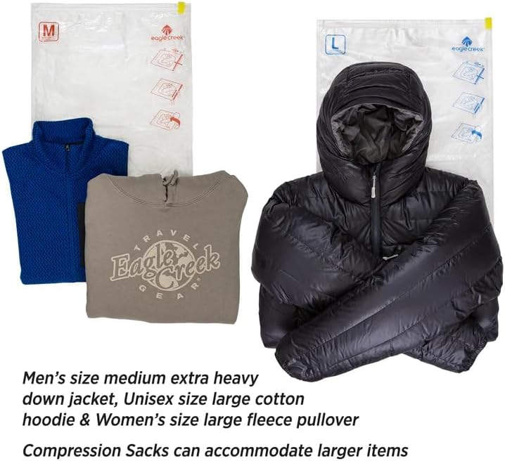 Pack-It Compression Bags for Travel Set - Featuring One-Way Pressure Valve & Zip - For Efficient Travel Bag Packing - Water Resistant - Clear - Medium/Large