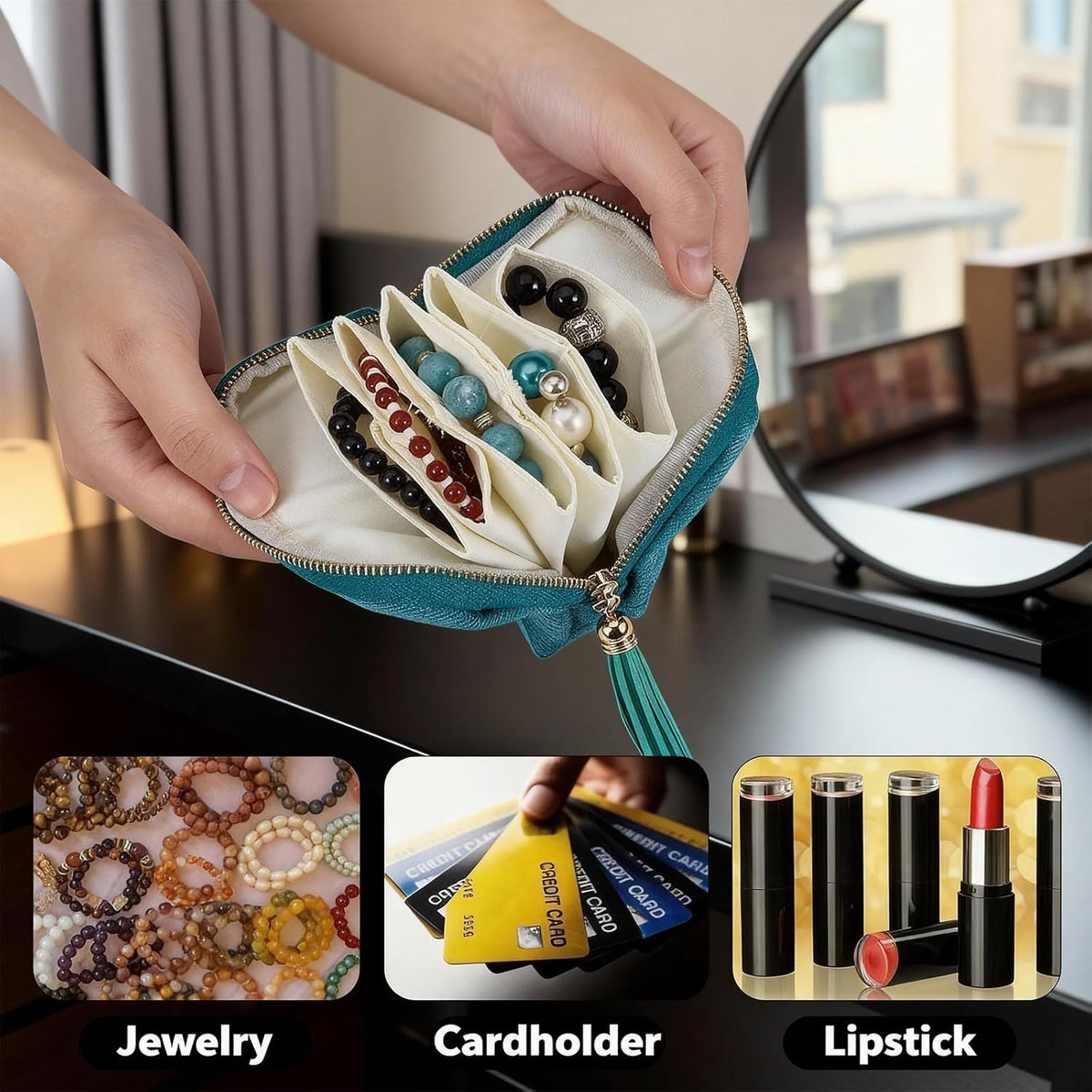 2Pcs Travel Jewelry Case, Small Jewelry Travel Case, Small Jewelry Box with Multiple Compartments, Travel Jewelry Case Small for Necklace Bracelet Rings Storage, Portable Organizer for Travel Use