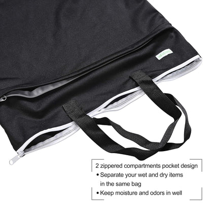 Reusable Hanging Wet Dry Cloth Diaper Bag (Checkerboard Grey, Mint Green)