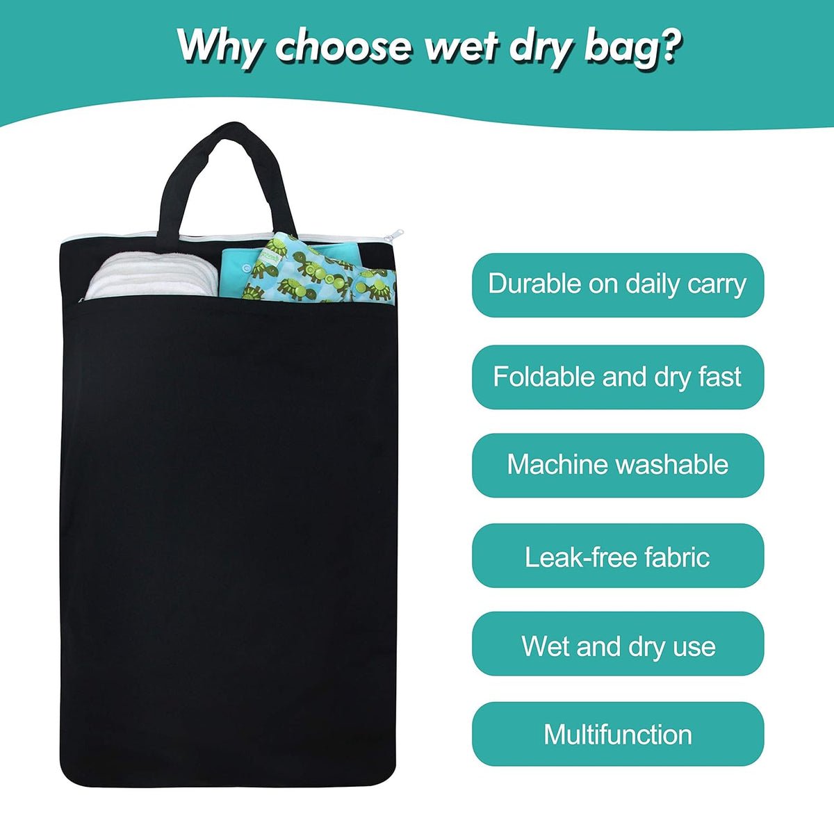 Reusable Hanging Wet Dry Cloth Diaper Bag (Checkerboard Grey, Mint Green)