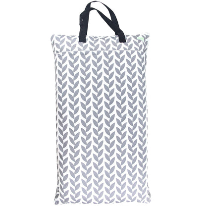 Reusable Hanging Wet Dry Cloth Diaper Bag (Checkerboard Grey, Mint Green)