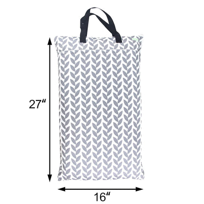 Reusable Hanging Wet Dry Cloth Diaper Bag (Checkerboard Grey, Mint Green)