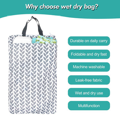 Reusable Hanging Wet Dry Cloth Diaper Bag (Checkerboard Grey, Mint Green)