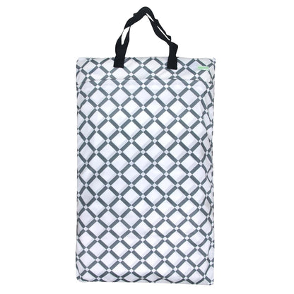 Reusable Hanging Wet Dry Cloth Diaper Bag (Checkerboard Grey, Mint Green)