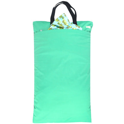 Reusable Hanging Wet Dry Cloth Diaper Bag (Checkerboard Grey, Mint Green)