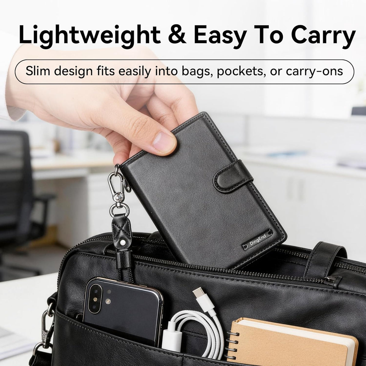 Trackable Passport Holder for Travel, RFID Blocking Card Wallet, Apple MFi Certified Smart Passport Cover Works with Find My, Rechargeable Travel Wallet with Lanyard, PU Leather, Black