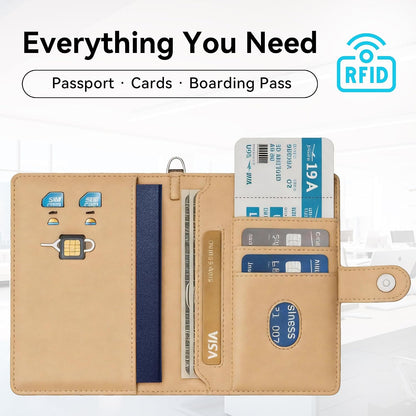 Trackable Passport Holder for Travel, RFID Blocking Card Wallet, Apple MFi Certified Smart Passport Cover Works with Find My, Rechargeable Travel Wallet with Lanyard, PU Leather, Black