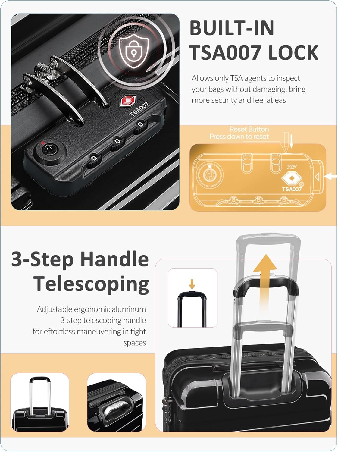 Carry on Luggage 22x14x9 Airline Approved-20 Inch Hardside Suitcase with Wheels TSA Lock, PC+ABS Lightweight Carry on Suitcases for Women and Men