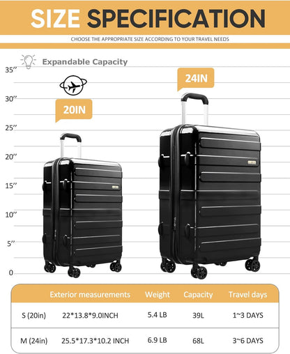 Carry on Luggage 22x14x9 Airline Approved-20 Inch Hardside Suitcase with Wheels TSA Lock, PC+ABS Lightweight Carry on Suitcases for Women and Men
