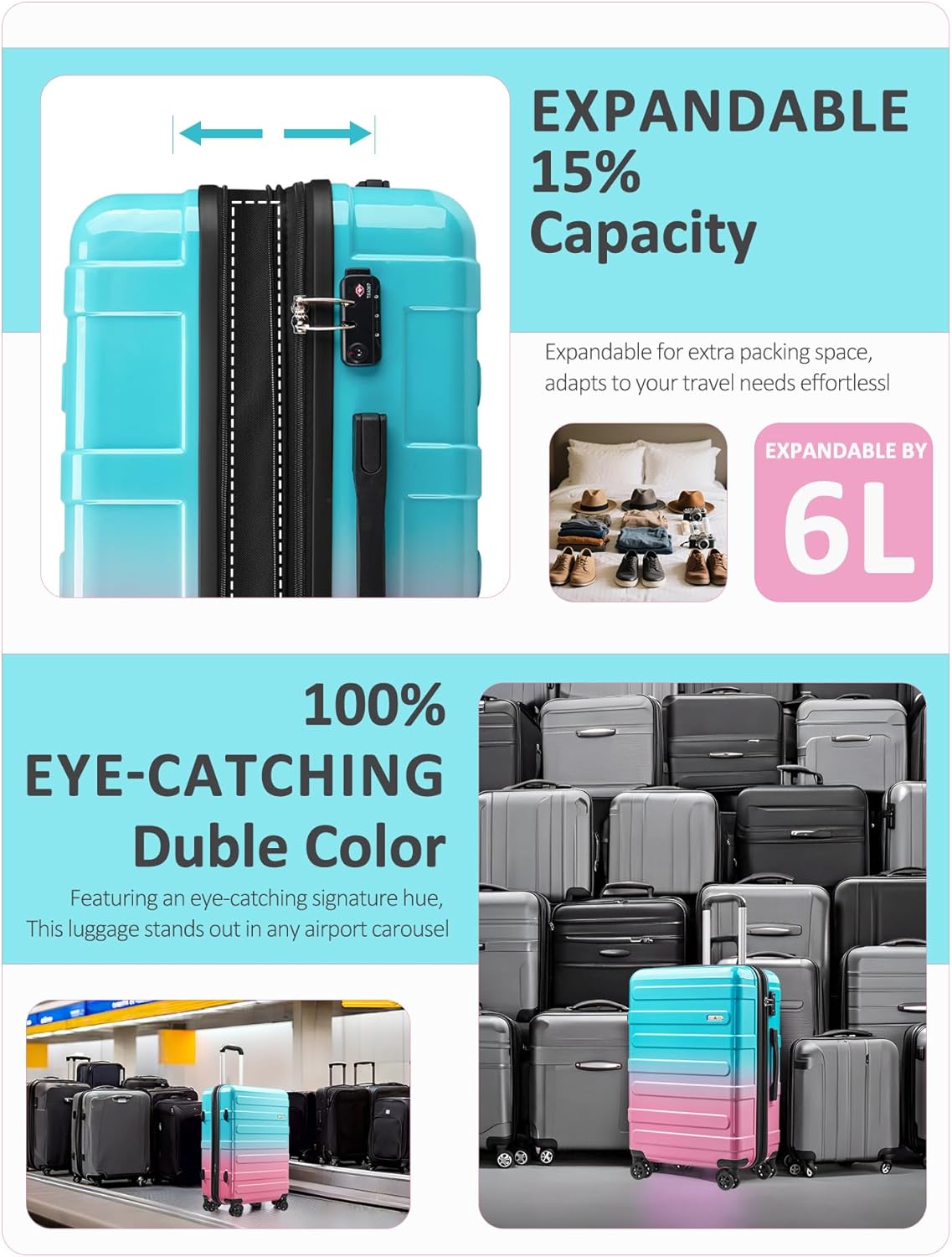 Carry on Luggage 22x14x9 Airline Approved-20 Inch Hardside Suitcase with Wheels TSA Lock, PC+ABS Lightweight Carry on Suitcases for Women and Men