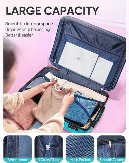 Carry on Luggage 22x14x9 Airline Approved-20 Inch Hardside Suitcase with Wheels TSA Lock, PC+ABS Lightweight Carry on Suitcases for Women and Men