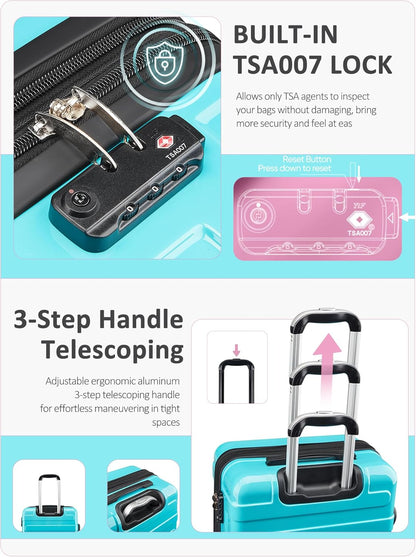 Carry on Luggage 22x14x9 Airline Approved-20 Inch Hardside Suitcase with Wheels TSA Lock, PC+ABS Lightweight Carry on Suitcases for Women and Men