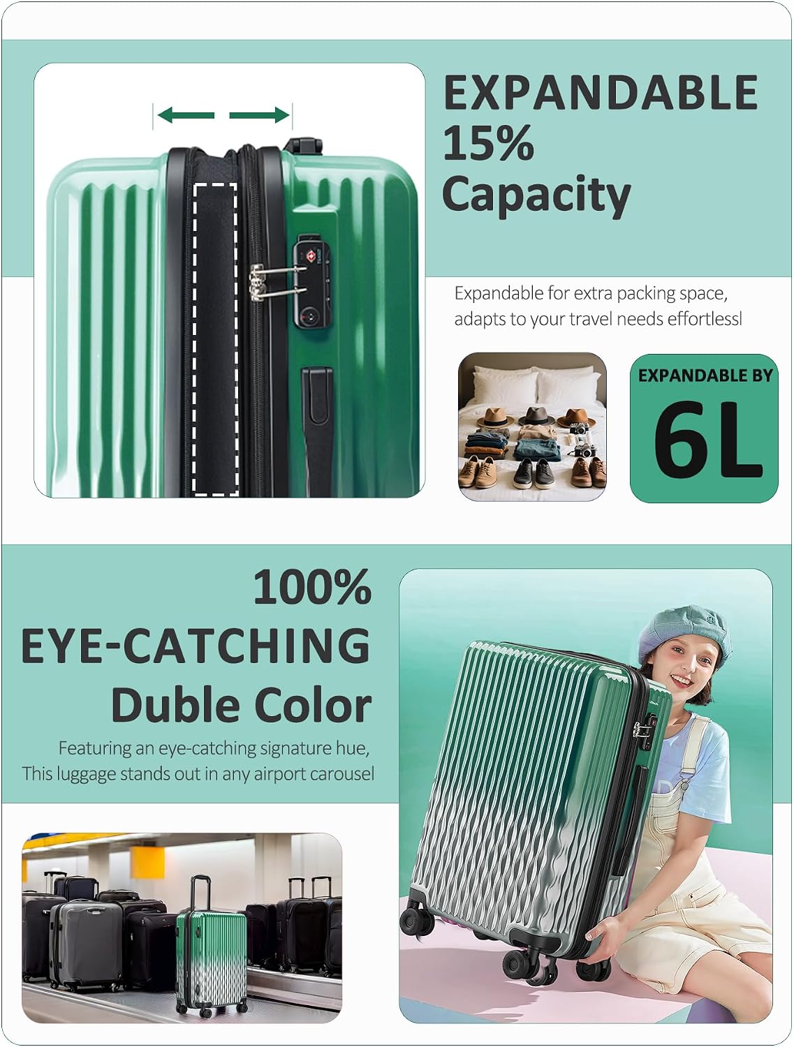 Carry on Luggage 22x14x9 Airline Approved-20 Inch Hardside Suitcase with Wheels TSA Lock, PC+ABS Lightweight Carry on Suitcases for Women and Men