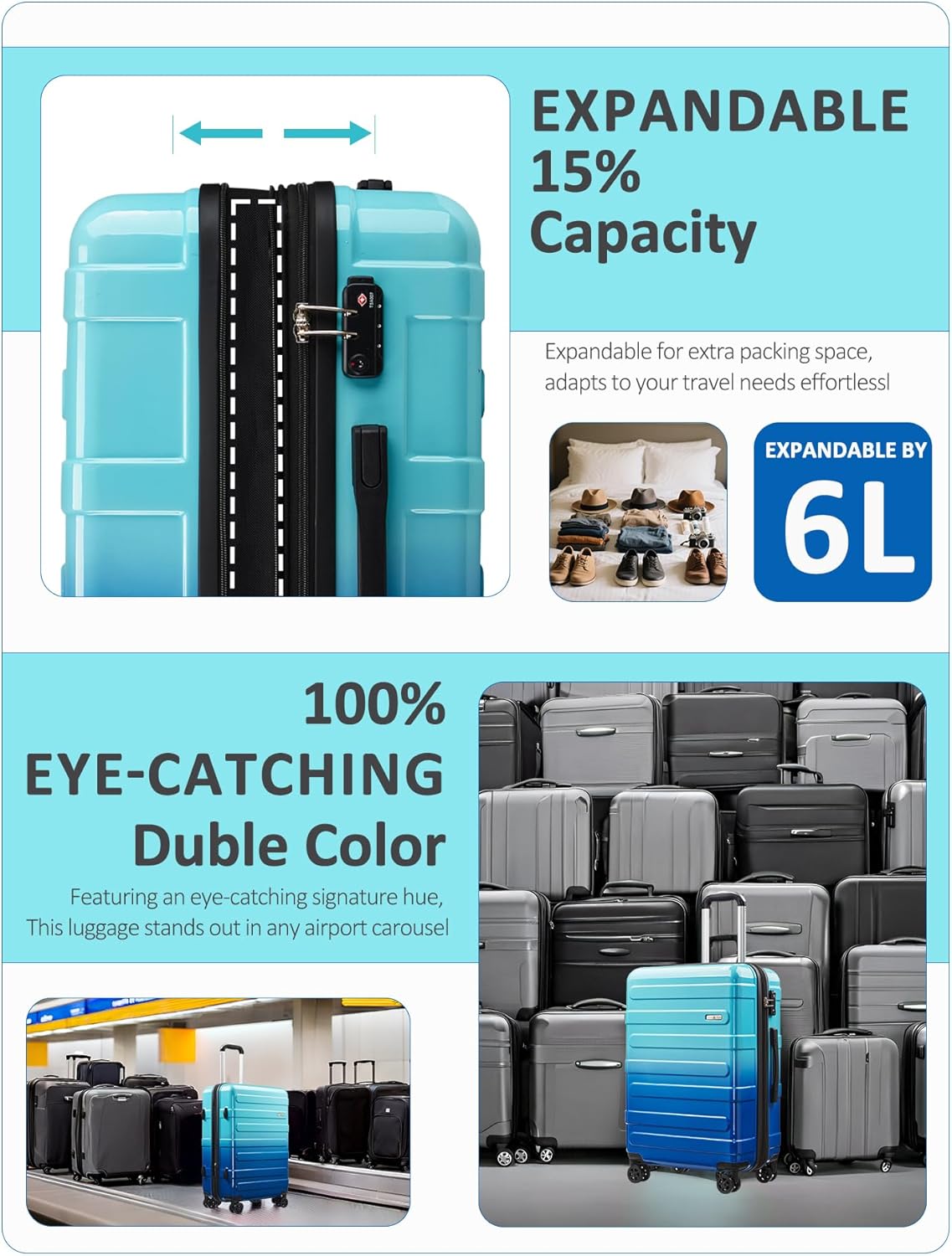 Carry on Luggage 22x14x9 Airline Approved-20 Inch Hardside Suitcase with Wheels TSA Lock, PC+ABS Lightweight Carry on Suitcases for Women and Men