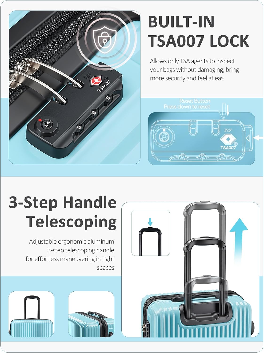 Carry on Luggage 22x14x9 Airline Approved-20 Inch Hardside Suitcase with Wheels TSA Lock, PC+ABS Lightweight Carry on Suitcases for Women and Men